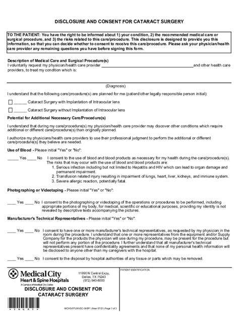 Fillable Online Disclosure And Consent For Cataract Surgery Disclosure And Consent Fax Email