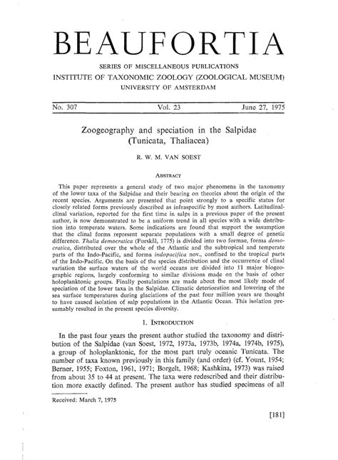 Pdf Zoogeography And Speciation In The Salpidae Tunicata Thaliacea