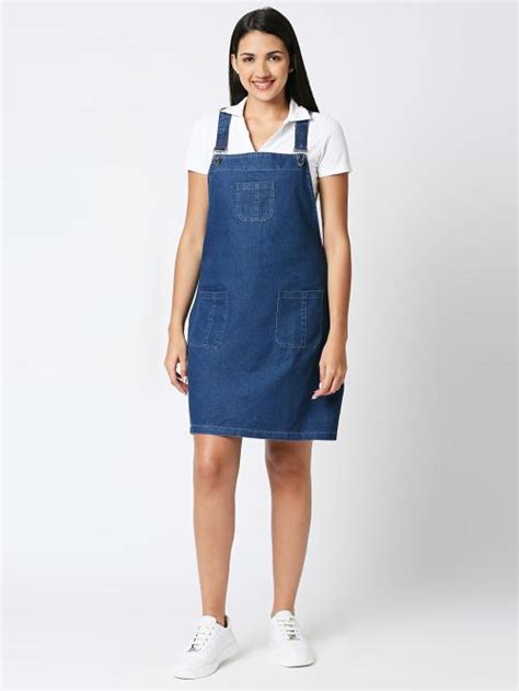 Buy CEFALU Soft Denim Dungaree Skirt Dress Romper For Women Online At