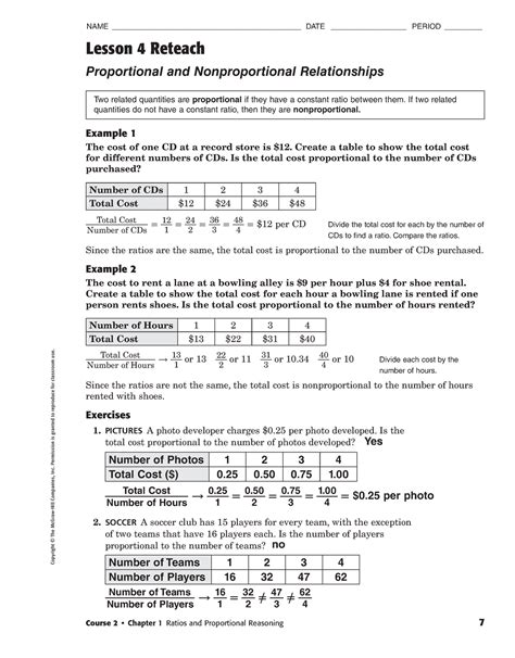 Reteach Proportional And Nonproportional Relationships Answers Course