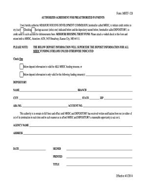 Fillable Online Form Mhtf Authorized Agreement For Preauthorized