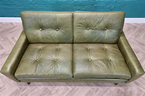 Mid Century Vintage Danish Green Leather 2 Seater Sofa By Skippers