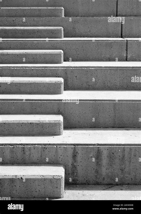 Modern Grey Concrete Outdoor Stairs With Geometric Details Stock Photo