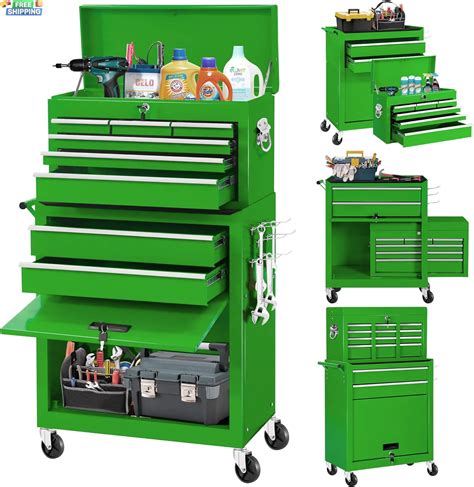 Green Tool Chest With Wheels Large Tool Cabinet With 8 Drawers