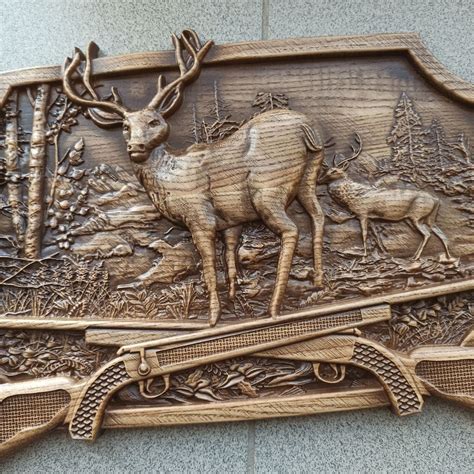 Deer panel wood carving wall art picture | Etsy