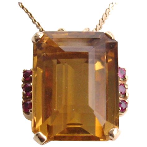 Mandarin Citrine Cushion Cut Diamond Gold Pendant At Stdibs