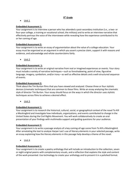 Springboard Embedded Assessments At A Glance