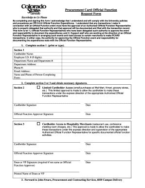 Fillable Online Wsnet Colostate Procurement Card Official Function