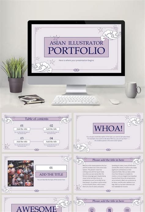 Asian Illustrator Portfolio Pink PowerPoint PPTX Template Free