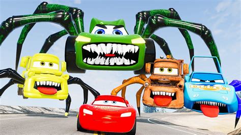 Crazy Escape From The Lightning McQueen Pixar Cars VS Disney Spiders