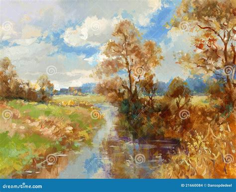 Fall landscape painting stock illustration. Illustration of paints ...