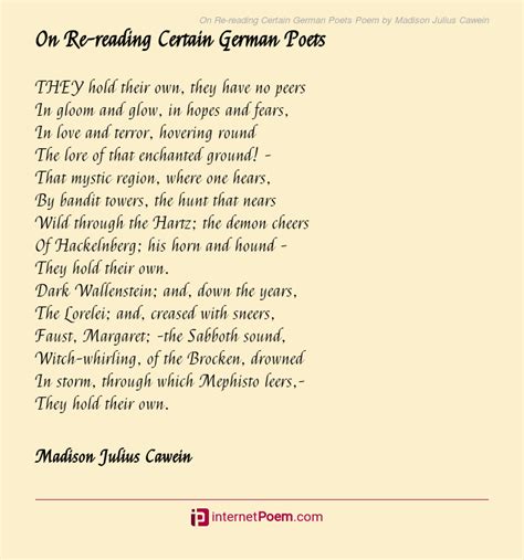 On Re Reading Certain German Poets Poem By Madison Julius Cawein