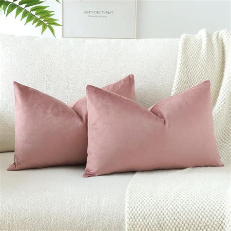 JOTOM Set Of 2 Velvet Soft Solid Cushion Covers 30x50 Cm Decorative