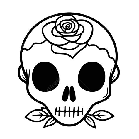 Sugar Skull In White With Roses In The Middle Outline Sketch Drawing