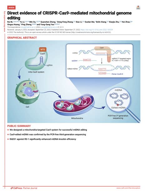 PDF Direct Evidence Of CRISPR Cas9 Mediated Mitochondrial Genome Editing