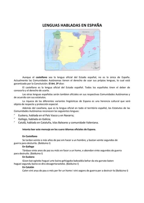 Las Lenguas De Espa A Diferencias Pdf