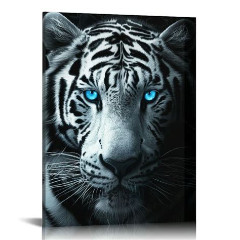 Canflashion Black And White Canvas Wall Art Blue Eye Tiger Pictures