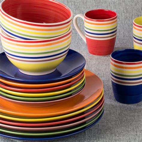 Waterside Rainbow Stripe 24 Piece Dinner Set Wilko