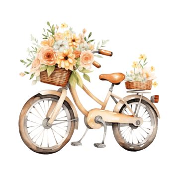 Cute Watercolor Bicycle With Flowers Illustration Ai Generative