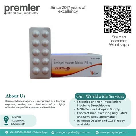 Enalapril Maleate Tablet I.p. 5mg at Rs 72/stripe in Nagpur | ID ...