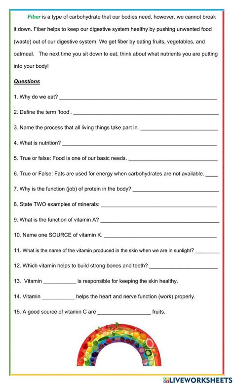 Nutrition Vitamins And Minerals Worksheet Live Worksheets