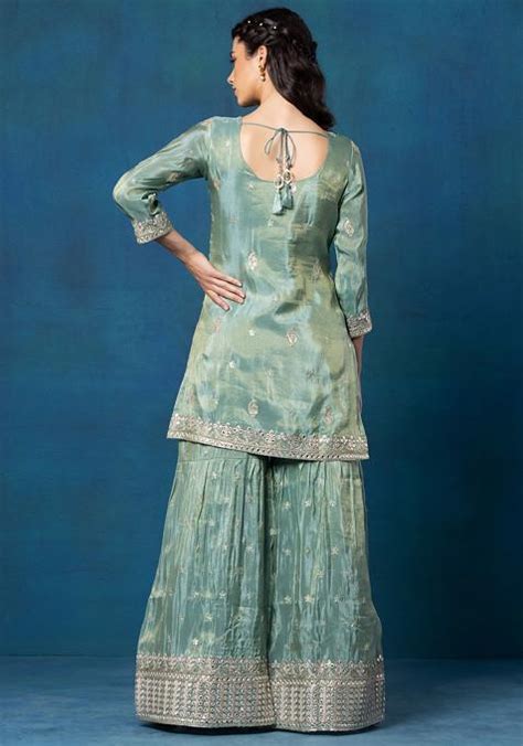 Buy Women Pastel Green Sequin Hand Embellished Kurta Set With