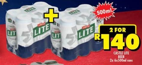 Castle Lite Beer 2 X 6 X 500ml Cans Offer At Shoprite Liquor