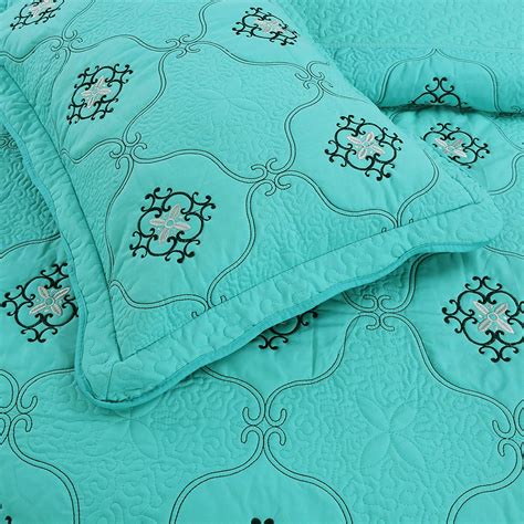 Marcielo 3 Piece Fully Quilted Embroidery Quilts Bedspreads Bed