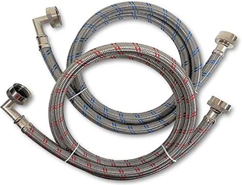 Premium Stainless Steel Washing Machine Hoses 4 Ft Burst Proof 2 Pack Red And Blue Striped