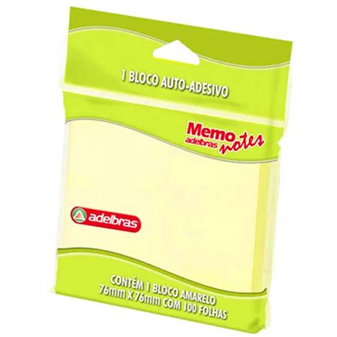 Bloco Memo Notes 76x76mm Amarelo C 100 Folhas Adelbras Lupel