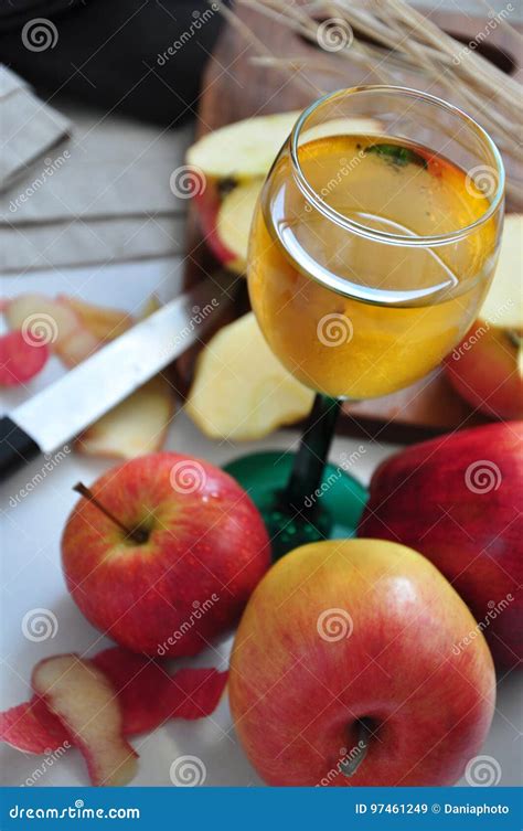 Top View Of Glass Of Apple Juice Stock Image Image Of Flavor Natural