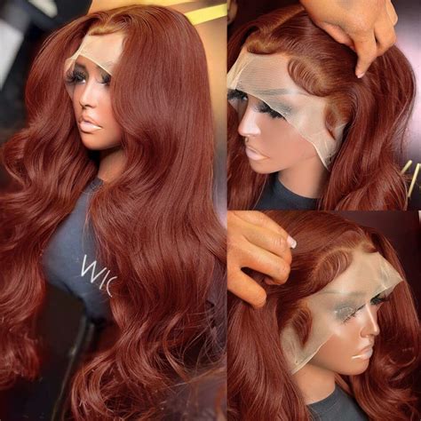 13x4 Reddish Brown Body Wave Lace Frontal Human Hair Wig Hd 13x6 Lace