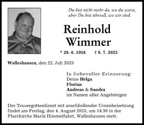 Traueranzeigen Von Reinhold Wimmer Augsburger Allgemeine Zeitung