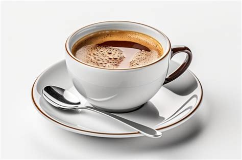 Premium AI Image Coffee Perfection Isolated Hot Coffee Cup Against A White Backdrop