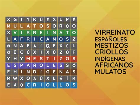 A Sociedad Virreinal Wordsearch