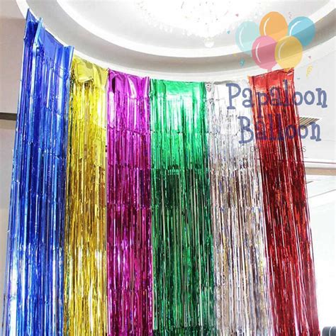 Jual Foil Curtain Shimmer Backdrop Tirai Rumbai 1m X 2m Merah Biru Gold