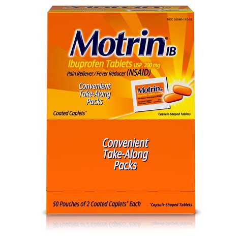 Motrin IB, Ibuprofen 200mg Tablets for Pain & Fever, 50 packs of 2-ct ...