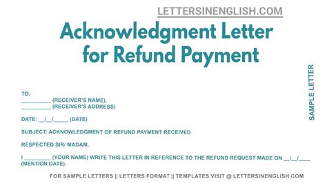 Acknowledgment Letter For Refund Payment Letter Giving Acknowledgment