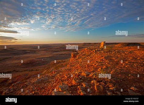 Stunning Australian Outback Landscape From Hilltop Lookout At Sunset