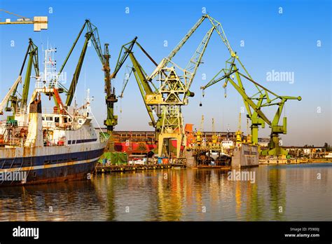 Ships Moored At The Quay In Shipyard Of Gdansk Poland Stock Photo Alamy