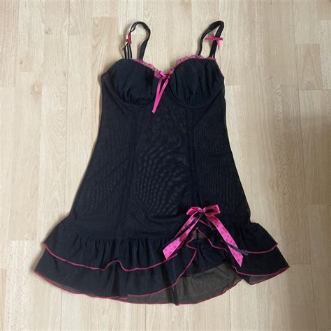 Black And Hot Pink Micro Mesh Babydoll Top Depop