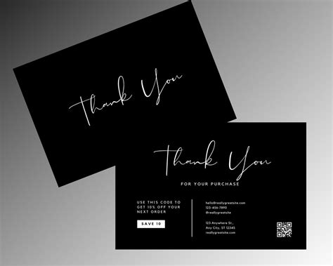 Modern Thank You Card Template Minimalist Black Thank You Etsy