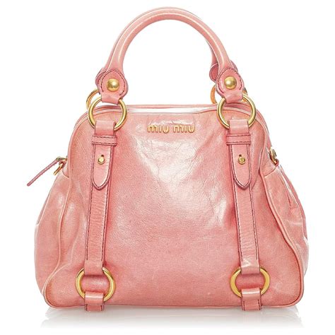 Miu Miu Pink Vitello Shine Satchel Leather Pony Style Calfskin Ref