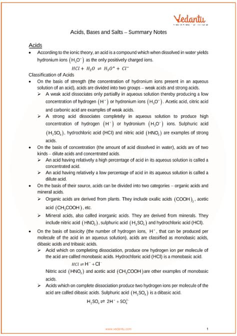 Icse Class 10 Chemistry Chapter 3 Acids Bases And Salts Revision Notes