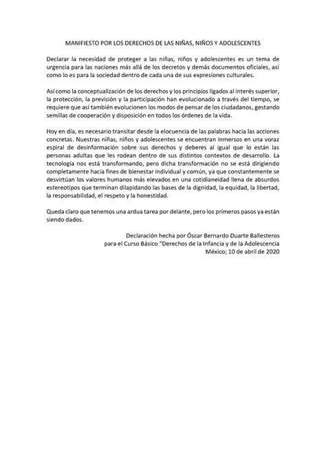 Manifiesto Por Los Derechos De Las Nna Manifiesto Por Los Derechos De