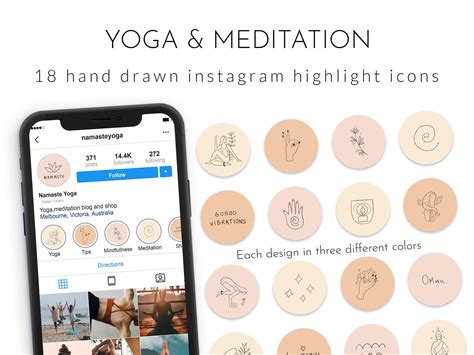 Instagram Story Highlight Icons Boho Yoga Illustrations Nude Covers Meditation Wellness