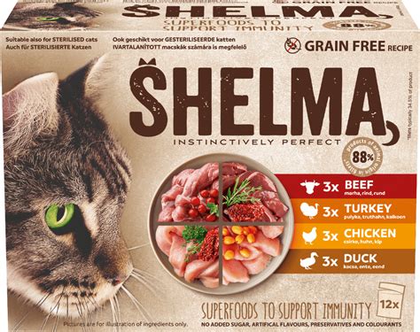 Shelma Nassfutter Katze Mit Rind Truthahn Huhn Ente Multipack