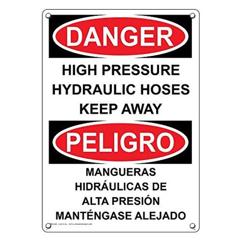 Weatherproof Plastic Vertical Osha Danger High Pressure Hydraulic Hoses Bilingual Sign With