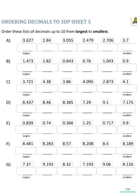 Ordering Decimals 2 Interactive Worksheet Topworksheets