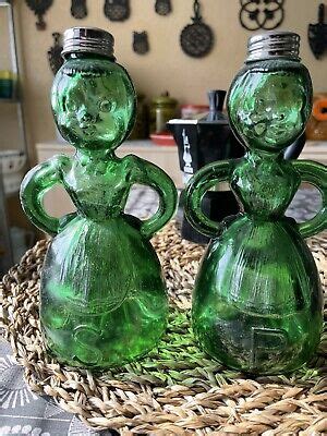 RARE Merry Maids Green Glass Salt Pepper Shakers Vintage EBay